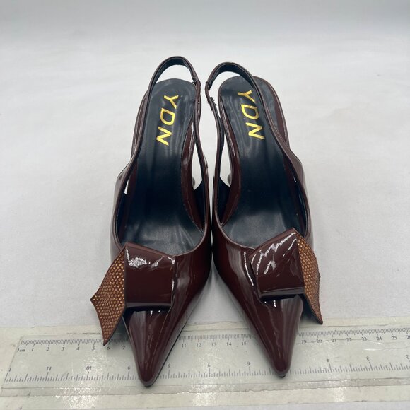 YDN Brown Studded Pumps Pointed Toe Slingback Chunky Heels Slip On Shoes Party - Picture 3 of 8